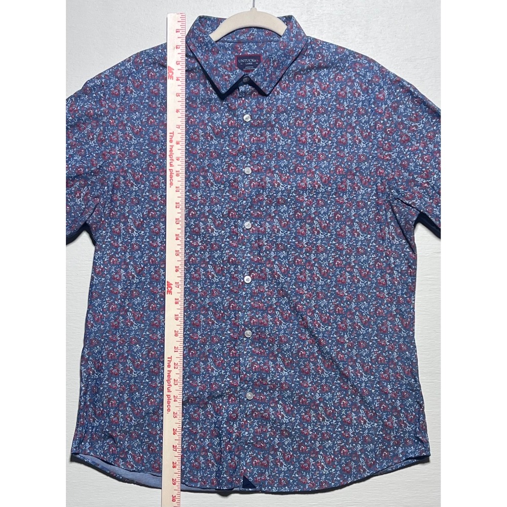 UNTUCKit Hartwell Men Large Blue Red Floral Short Sleeve Button Down Shirt 40646 - Picture 6 of 6